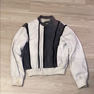 White leather and gray suede vintage jacket